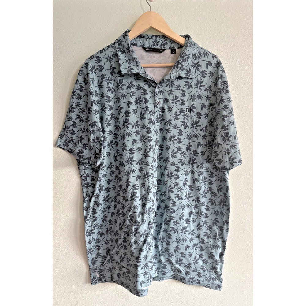 Travis Mathew Polo Shirt Mens 2XL Blue Floral Tropical Golf Stretch Performance